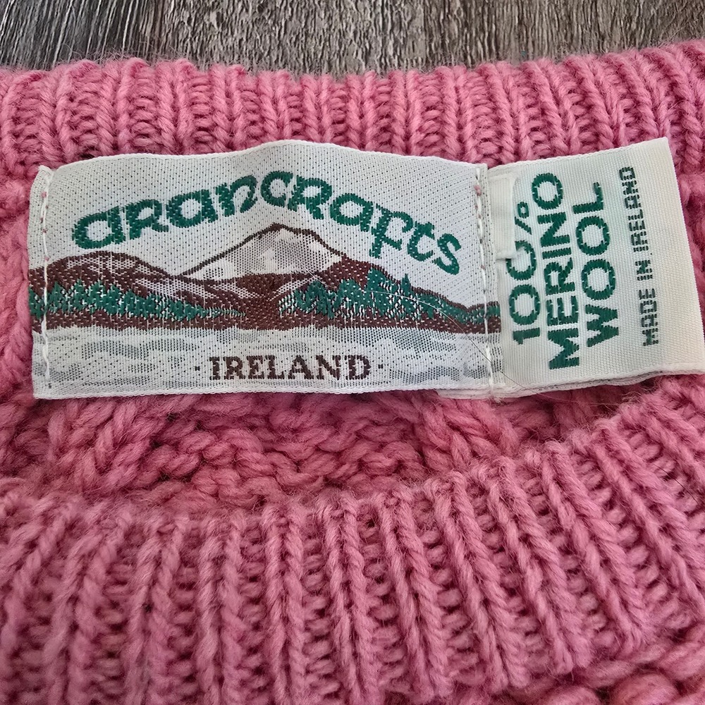 Aran Crafts Sweater Womens XL Pink 100% Merino Wool Cable Knit Made in Ireland - Picture 6 of 13